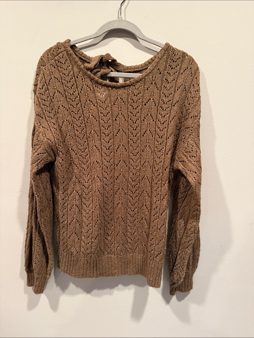mine Open-Knit Tie-Back Sweater - Brown